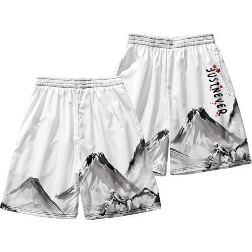 Mens Trunks Surf Pants Sports Pants Gym Shorts White Print Beach Shorts Quick Dry Swimsuit