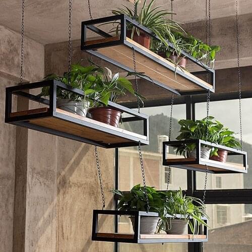 American-style indoor solid wood flower rack Iron Bar Cafe hanging hanger creative plant rack decorative flower rack