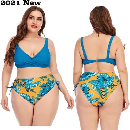 2021 Plus Size Bikinis Set Women Push Up Swimsuit High Waist Swimwear Larges Big Plussize Bathing Swimming Beachwear Suits New