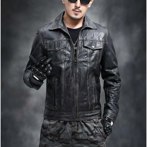 Real Genuine Leather Jacket Men Sheepskin Leather Coat Motorcycle Jacket Man Vintage Slim Fit Biker Men Leather Jackets
