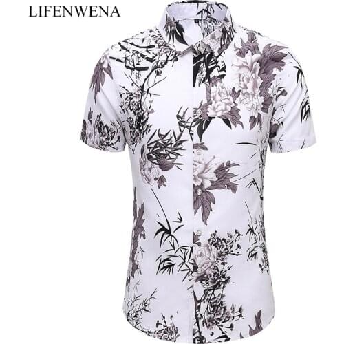LIFENWENNA Summer Flower Shirt Men New Fashion Chinese Style Short Sleeve Shirts Male Casual Plus Size Beach Vacation Shirt 7XL