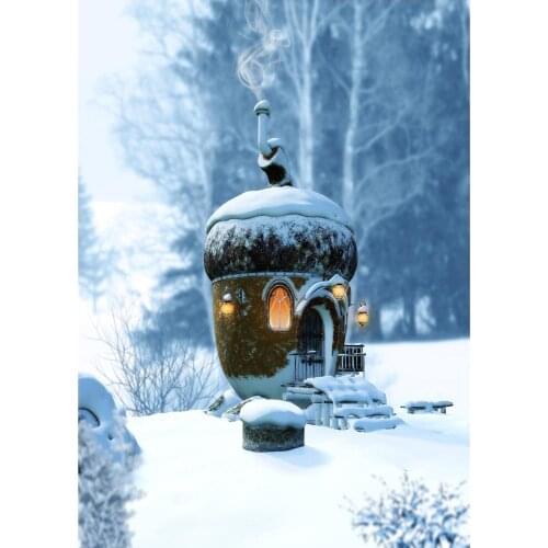 Cabin Fog Tree Bokeh Snow Photo Backdrop Computer Printed Background for Baby Children Christmas Photoshoot Photography Props