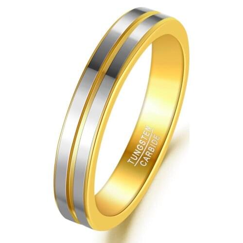 Fashion Groove Inner Ring Gold Color Surface Polished Tungsten Steel Ring Mens Engagement Jewelry
