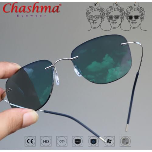 Titanium Transition Aviation Sunglasses Photochromic Reading Glasses Rimless Eyeglasses Men with Diopters