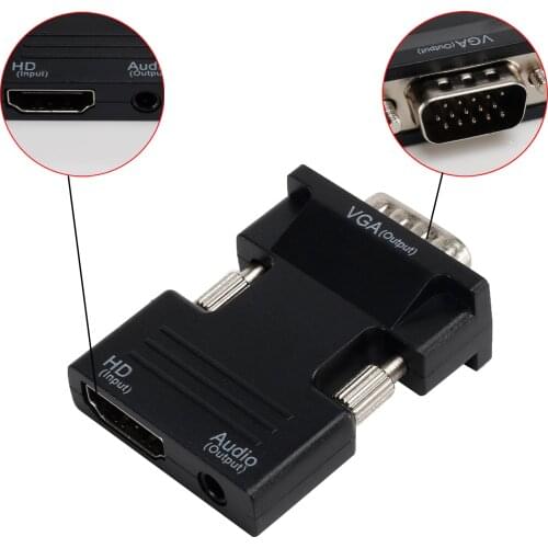 For HDMI compatible female to VGA female converter 3.5mm audio cable adapter 1080P FHD video output for PC notebook projector