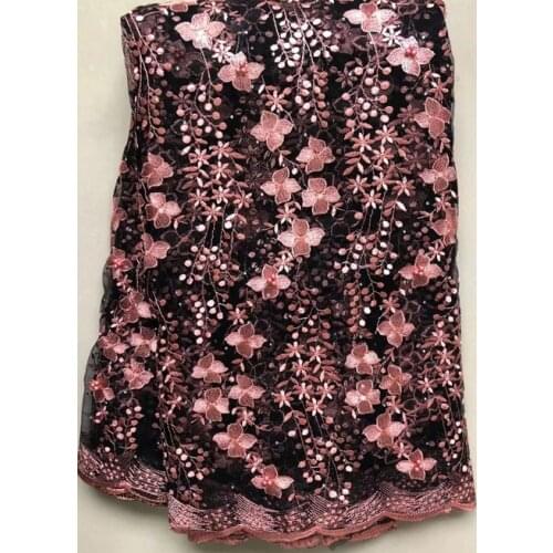 Peach Rhinestones Embroidered Tulle Lace Fabric For Party Dress High Quality Fashion African French Net Lace Fabric VLL4686