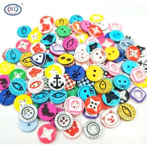 HL 100pcs 12MM Lots Mix Colorful Cartoon Resin Buttons DIY Scrapbooking Accessories Kids Apparel Sewing Notions