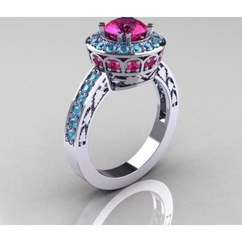 WYJZY New ladies engagement ring fashion red and blue zircon engagement jewelry beautiful engagement ring