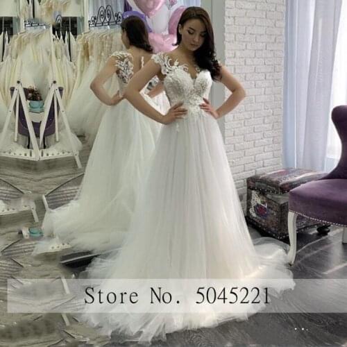 Luxury Illusion Neck Wedding Dresses 2020 Arabic Women Exquisite Lace Appliques Formal Bride vestido De Noiva Bridal Gown Aibye