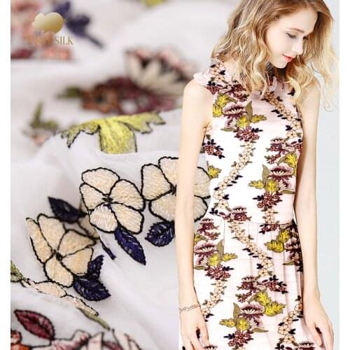 Silk embroidery fabric cotton cloth perspective dress silk embroidery fabric natural silk fabric fashion cotton fabric