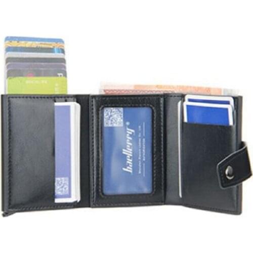 Trifold Leather Hasp Card Wallet Men Aluminum Anti-magnetic Business Credit Card Case Rfid Automatic Pop Up Bank ID Card Holder