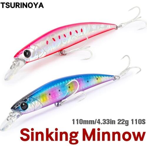 TSURINOYA NEW COLOR Sinking Minnow 110S DW77 110mm 22g Long Casting Fishing Lure Large Trout Seabass Sea Fishing Hard bait