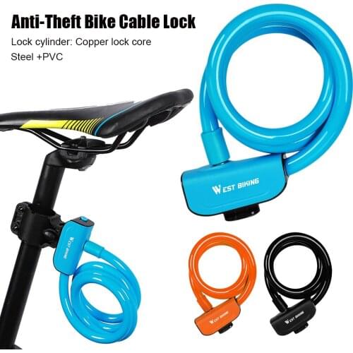 Bicycle Lock Cable PVC Coated Steel Self Coiling Cable Lock Anti-Theft Thick Cable 1.2m for Bicycle Outdoors with 2 Keys