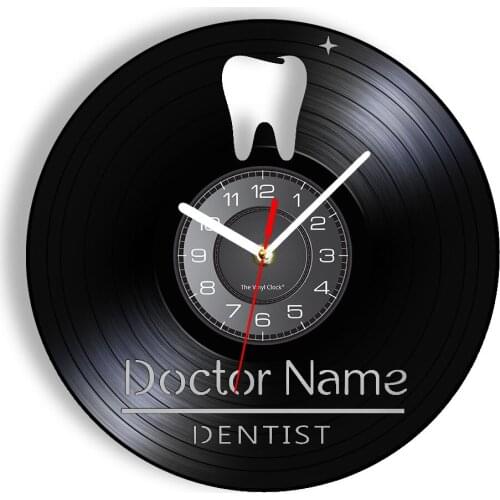 Dentist Custom Doctor Name Vinyl Album Record Clock Tooth Sign For Dental Clinic Office Personalized Name Vinyl Album Wall Clock