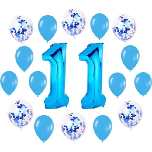 Balloons 11 birthday/anniversary lot of 20 foil number 11 balloons 100 cm 6 confetti balloons and 12 latex balloons