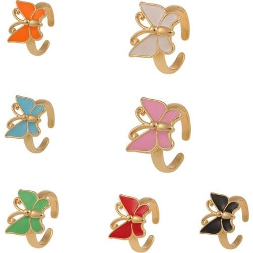 Cute Colorful Butterfly Finger Rings Adjustable Neon Enamel Animal Open Cuff Ring 7 Style Color For Women Trendy Jewelry Gifts