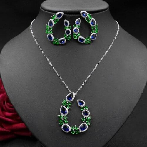 Zlxgirl jewelry luxury brand color cubic zirconia copper pendant with earring bridal jewelry sets fine womens necklace and ears