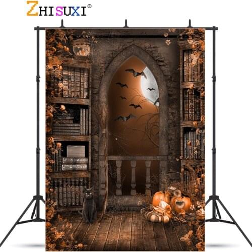 Halloween Backdrop Pumpkin Lantern Castle Forest Moon Tombstone Photography Background For Photo Studio Props 2158 WSJ-03