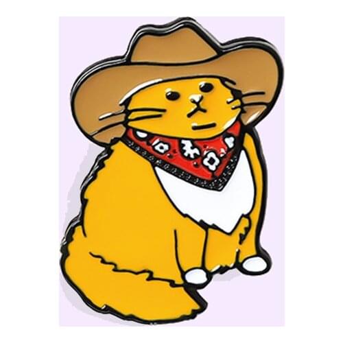Yellow Cat Wearing Hat Enamel Pin Cute Animal Brooch Denim Jeans shirts bags Celebrated fashion Jewelry Gift for Friends