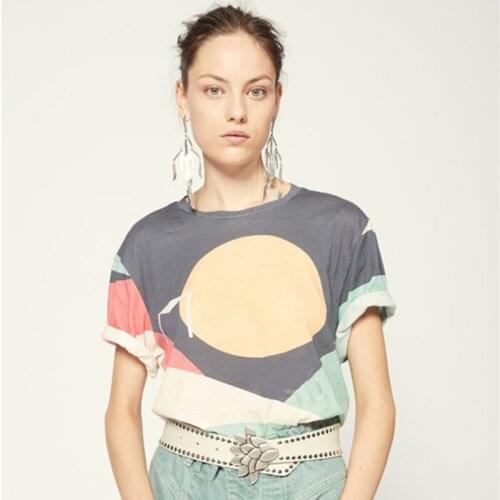 Female Summer Loose Fashion Hit Color Casual Print Cotton T-Shirt Women Slim New Fashion Designed Tee Ladies O-Neck Tops ML109