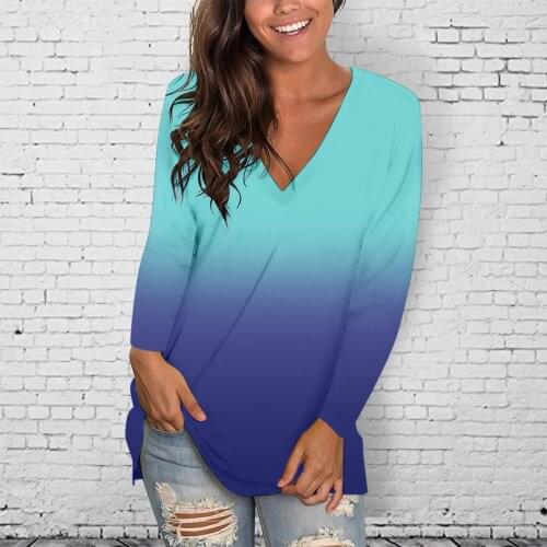 Winter Long Sleeve Oversized T Shirt Casaul Tops Women 2021 Blusas V Neck Tie Dye Clothes T-shirts Plus Size Women Clothing