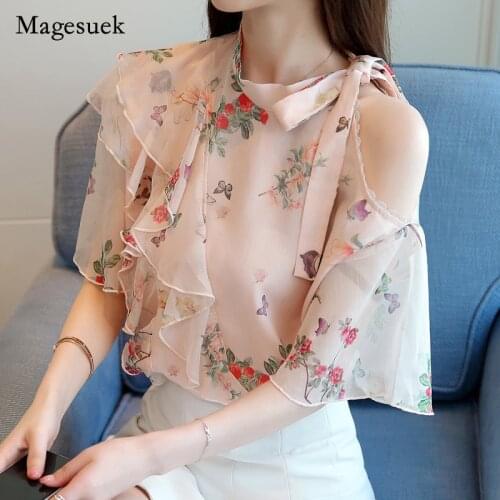 Womens tops and blouses women shirts blusas mujer de moda 2021 Print Ruffles Half Chiffon blouse Butterfly Sleeve 1887 50