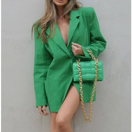 2021 Casual Woman Linen Blazer Green Oversized Cotton Autumn Fashion Female Loose Pocket Outwear Ladies Streetwear Blazers
