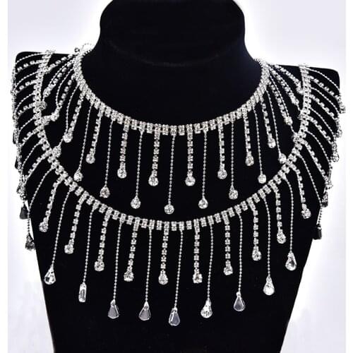 1 Yard Beautiful Zircon Rhinestone Bridal Sewing Tassel with Round Shape Crystal Trimming Fringe Chain for Wedding Dress Shoes