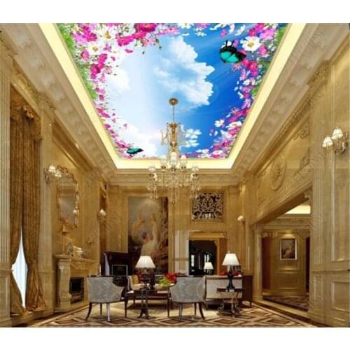 3d ceiling murals wallpaper custom photo non-woven Flowers butterflies sky painting 3d wall mural wallpaper for living room