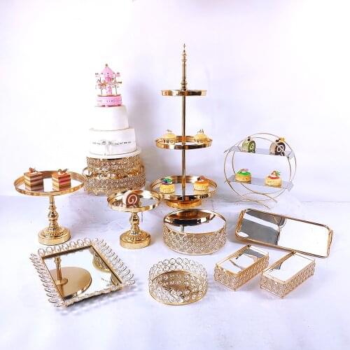 Gold 7-12pcs Metal Cake Stand Set Display Wedding Birthday Party Dessert True Crystal Cupcake Plate Rack