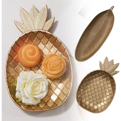 Nordic Decorative Tray Gold Pineapple Leaf Shape Serving Tray Jewelry Pallet Fruit Snack Dish Table Decoration Storage Organizer
