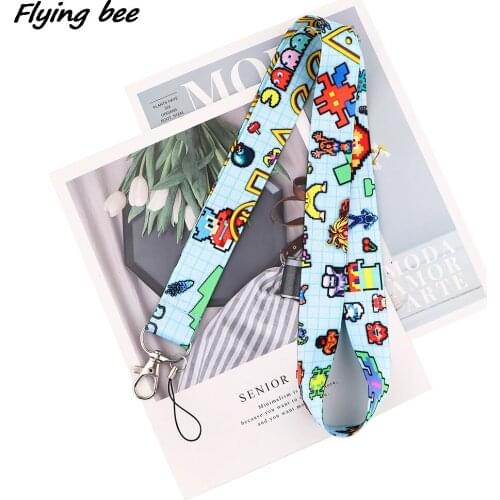 Flyingbee High Quality Cartoon Beans Key Chain Lanyard Gifts For Child Students Friends Phone USB Badge Holder Necklace X1910