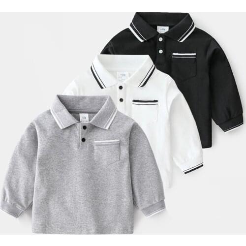 2021 Spring Autum New 2-8 9 10 12 Years Baby ChildrenS Clothing Solid Color Pocket Cotton Long Sleeve T-Shirt For Kids Boys