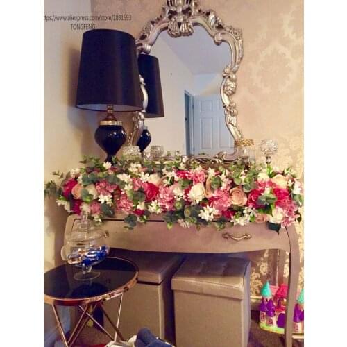 Artificial silk rose and hydrangea arch flower decoration flower runner wedding flower row Mixcolor TONGFENG
