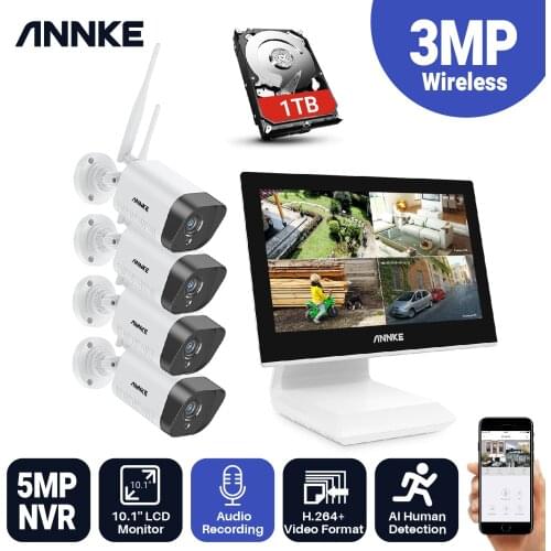 ANNKE 4CH 10.1" FHD Wi-Fi Wireless NVR CCTV System 1080P IP Camera WIFI Outdoor Waterproof CCTV Security Camera Surveillance Kit