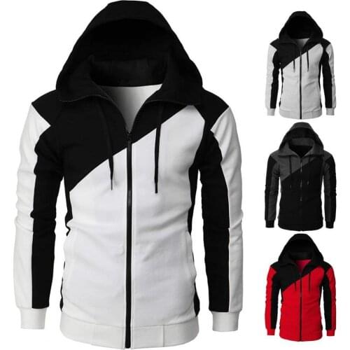 Hooded Zipper Closure Men Jacket Tracksuit Patchwork Color Slimming Fit Casual Sweatshirt Male Clothing