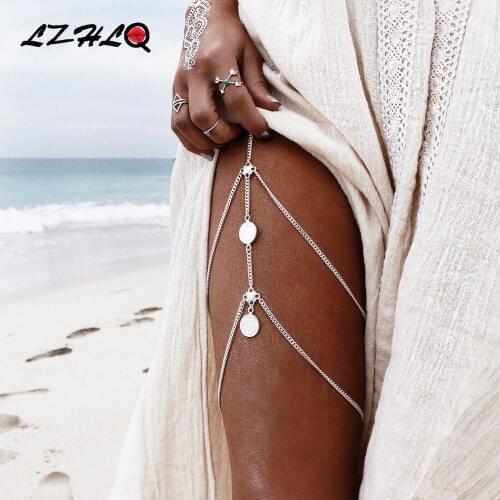 LZHLQ Vintage Multilayer Coin Leg Chain 2020 Fashion Brand Body Jewelry Geometric Metal Women Summer Beach Tassel Thigh Chains