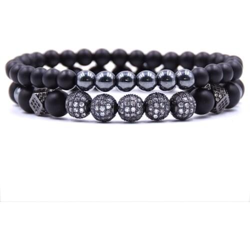 Bracelet Mens Matte Stone Bead Ball Erkek Bileklik Set Crown Jewelry Accessories Mens Bracelet Women Pulseras Mujer