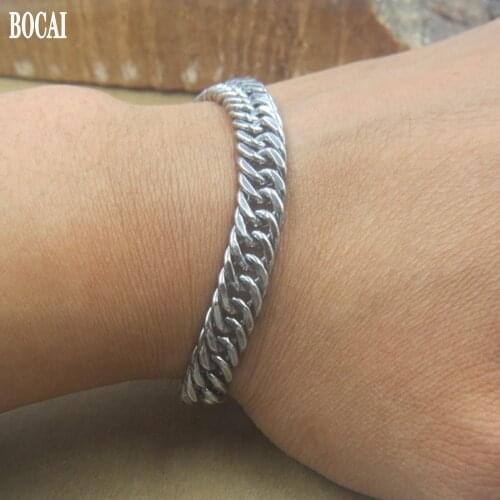 Thai silver bracelet matt distressed handmade solid S925 pure silver mens and womens bracelets double buckle couple bracele