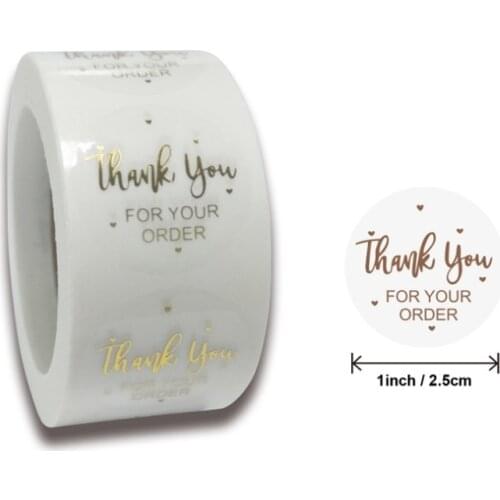 500pcs/Roll Thank you baking sticker Bronzing Transparent Round white label sticker Decorative packaging gift DIY sealing 25mm