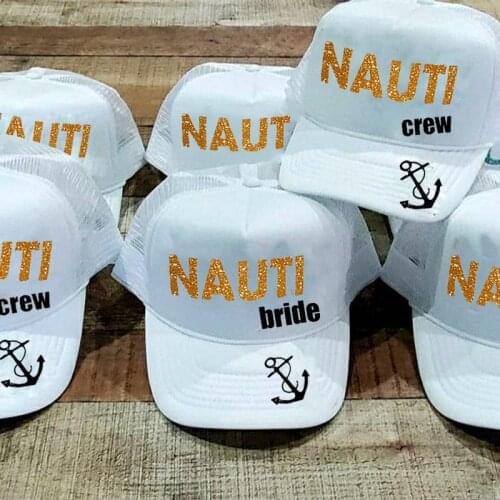 Nauti bride crew cap nautical Boat cruise Bachelorette hen Party Beach bridal shower wedding bride to be bridesmaid gift present