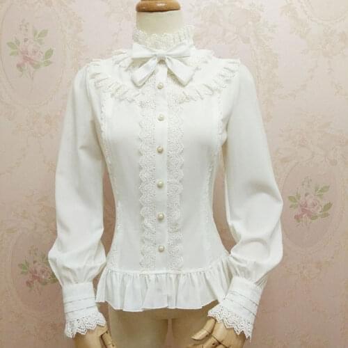 2019 New White Womens Shirt Sweet Lantern Sleeve Lace Ruffled Blouse for Girl by Yiliya