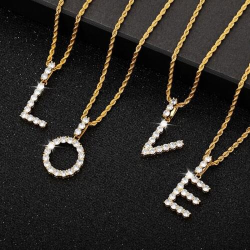 Initial A-Z Letter Pendant Necklace For Women Gold Color Rope Chain Zircon Necklace Jewelry Valentines Day Collares Femme
