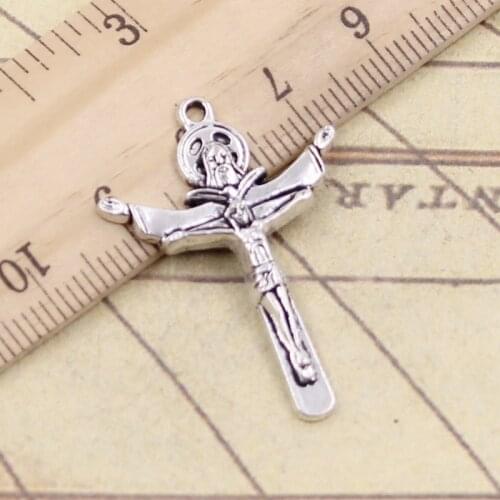 10pcs Charms Cross Jesus 34x24mm Tibetan Silver Color Pendants Antique Jewelry Making DIY Handmade Craft