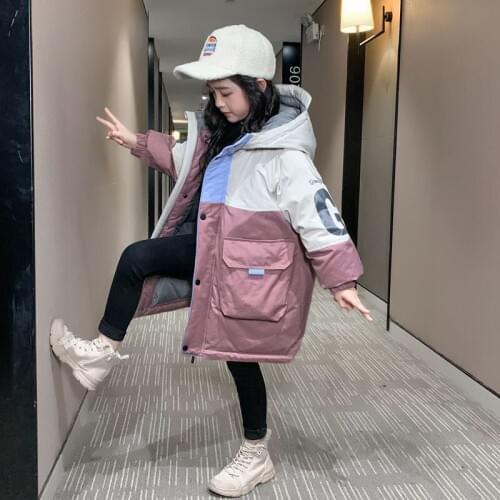 HOT Russian winter Girls' cotton-padded jacket thickened winter parka 4-13 years old Large pocket stitching baby winter clothes