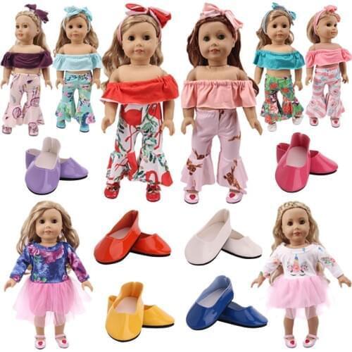 Set/3 Pcs Flowers Prints Leather Dancing Shoes Fit 18 Inch American 43cm BabyDoll Clothes Accessories,Girls Toys,Generation Gift