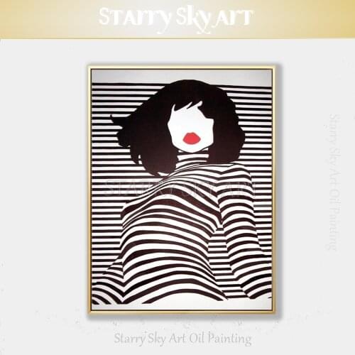 Simple Design Artist Hand-painted Modern Wall Art Black and White Oil Painting on Canvas Modern Abstract Art Lady Oil Painting