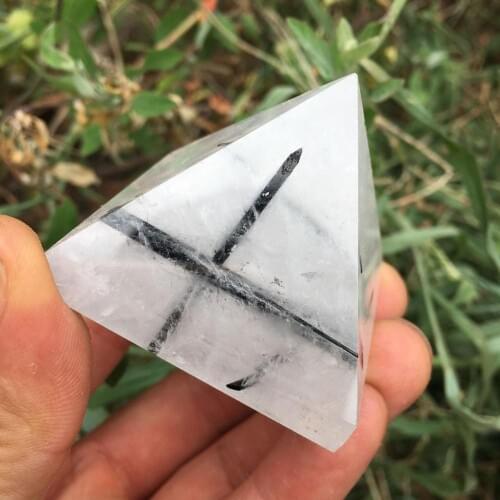 Rare Natural " Black Tourmaline Hair " quartz crystal Pyramid healing 45-50MM