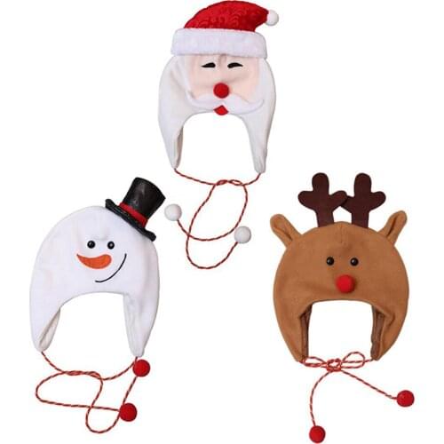 Lovely Christmas Cap Santa Claus Snowman Elk Hat Long Rope Christmas Hats Party Cute Fancy Headwear Children Hats New Year Gift