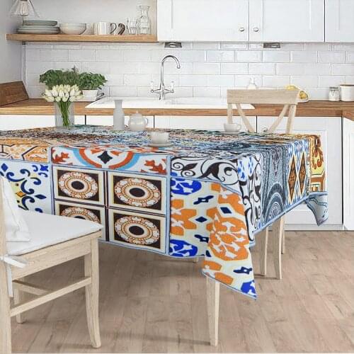 Tablecloth Living Room Kitchen colorful ethnic geometric pattern micro fabric cover runner pattern Free Shipping